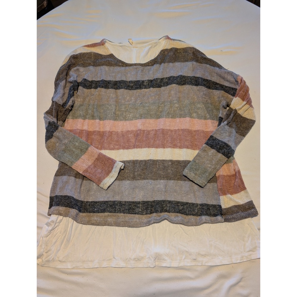 Hello Miz Maternity Striped Layered Look Long Sleeve Top Large Multi-Color